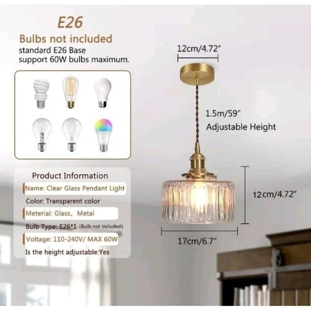 Hanging Glass Pendant Light Brass Lighting Dining Lamps Chandelier Green Clear